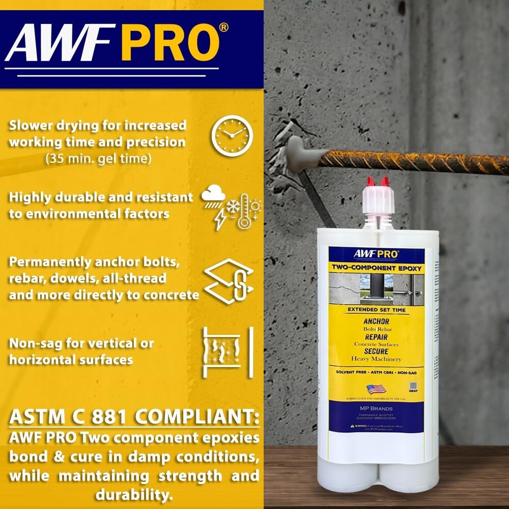 AWF PRO Extended-Set Two-Component Epoxy 20.2 oz, Applicator Gun Included