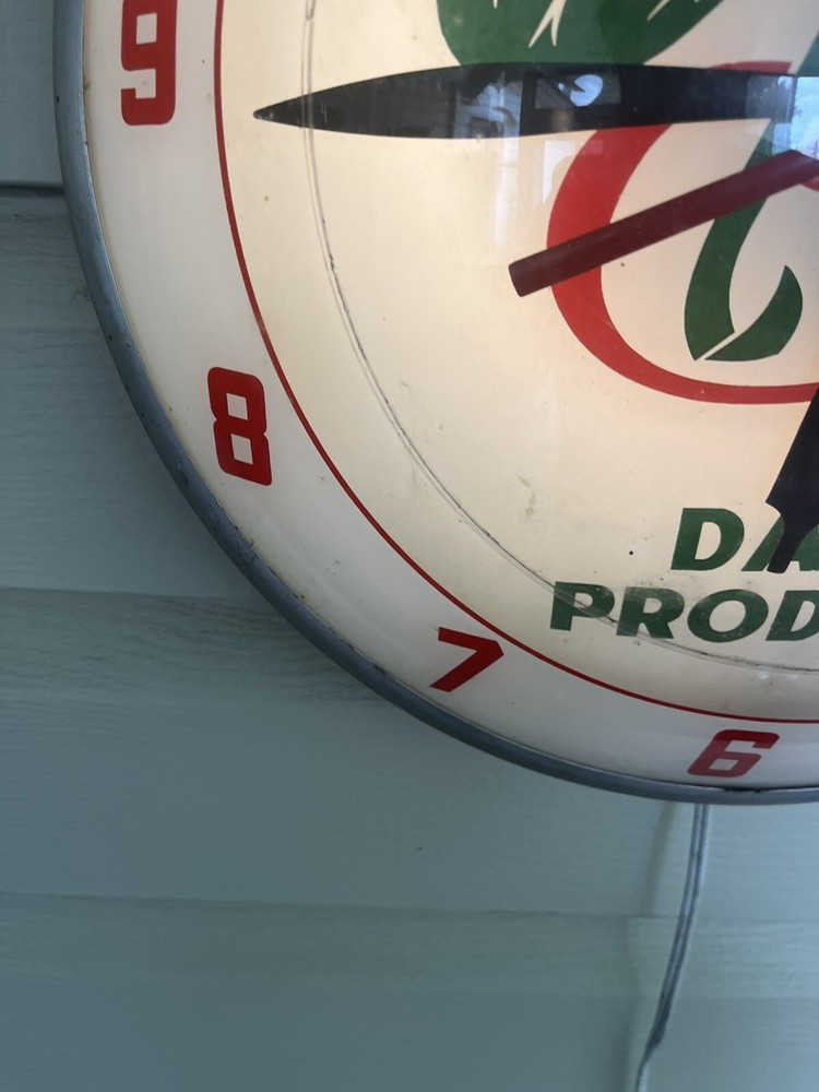 VINTAGE 1940 Double Bubble BRAND Lighted Clock CLOVER DAIRY ADVERTISEMENT