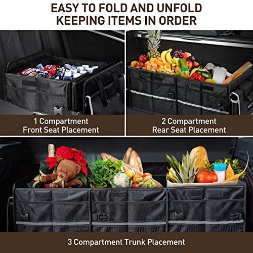 4-in-1 Car Trunk Organizer with Leakproof Cooler Bag, Foldable Multi-Compartment