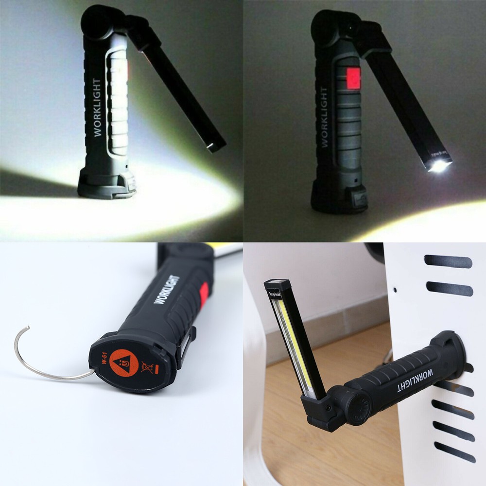 Magnetic Rechargeable COB LED RED Work Light Lamp Flashlight Folding Torch