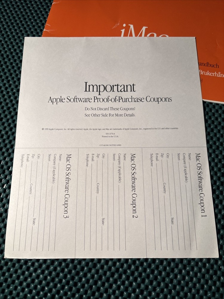 Vtg Apple Computers🍏 iMac User Guide 1999 W/ Mac OS Software Insert