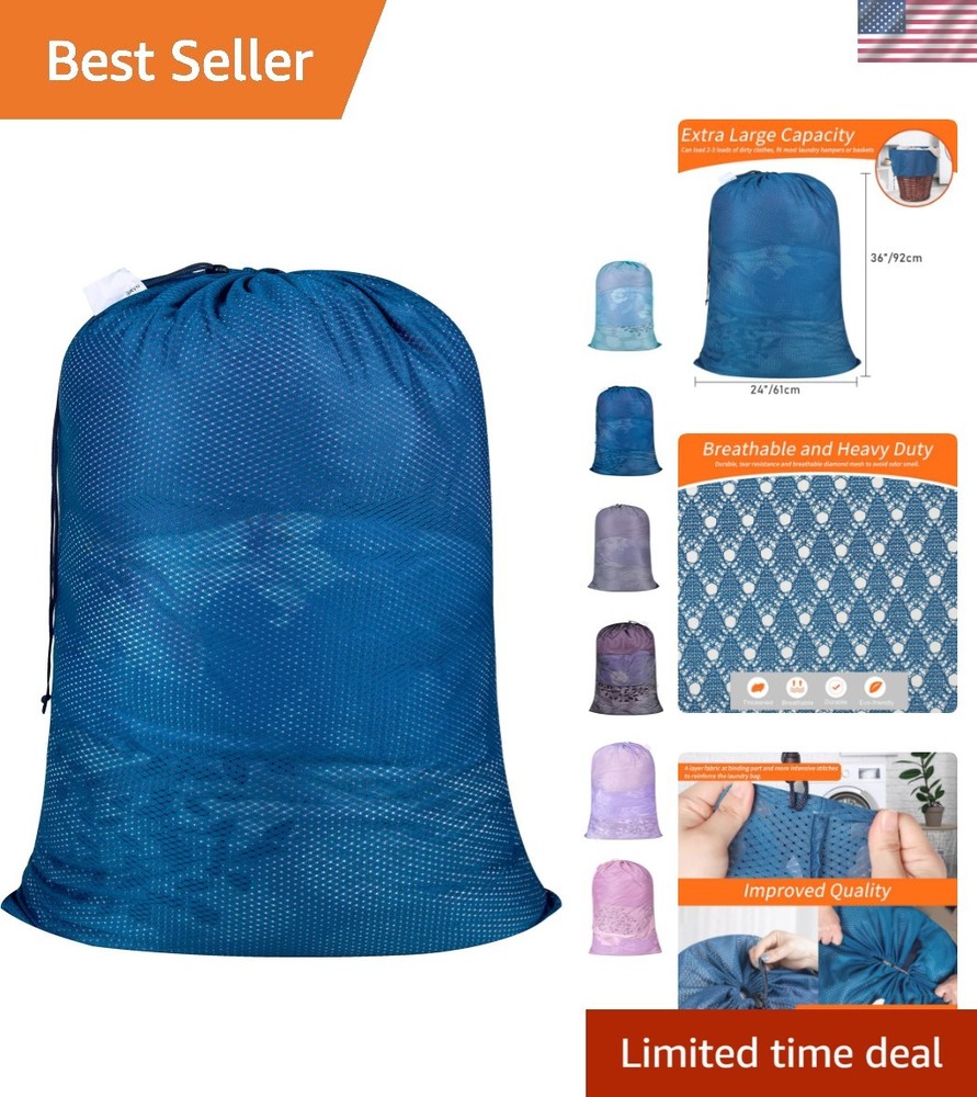 Extra Heavy Duty Large Diamond Mesh Laundry Bags with Drawstring Closure & ID...
