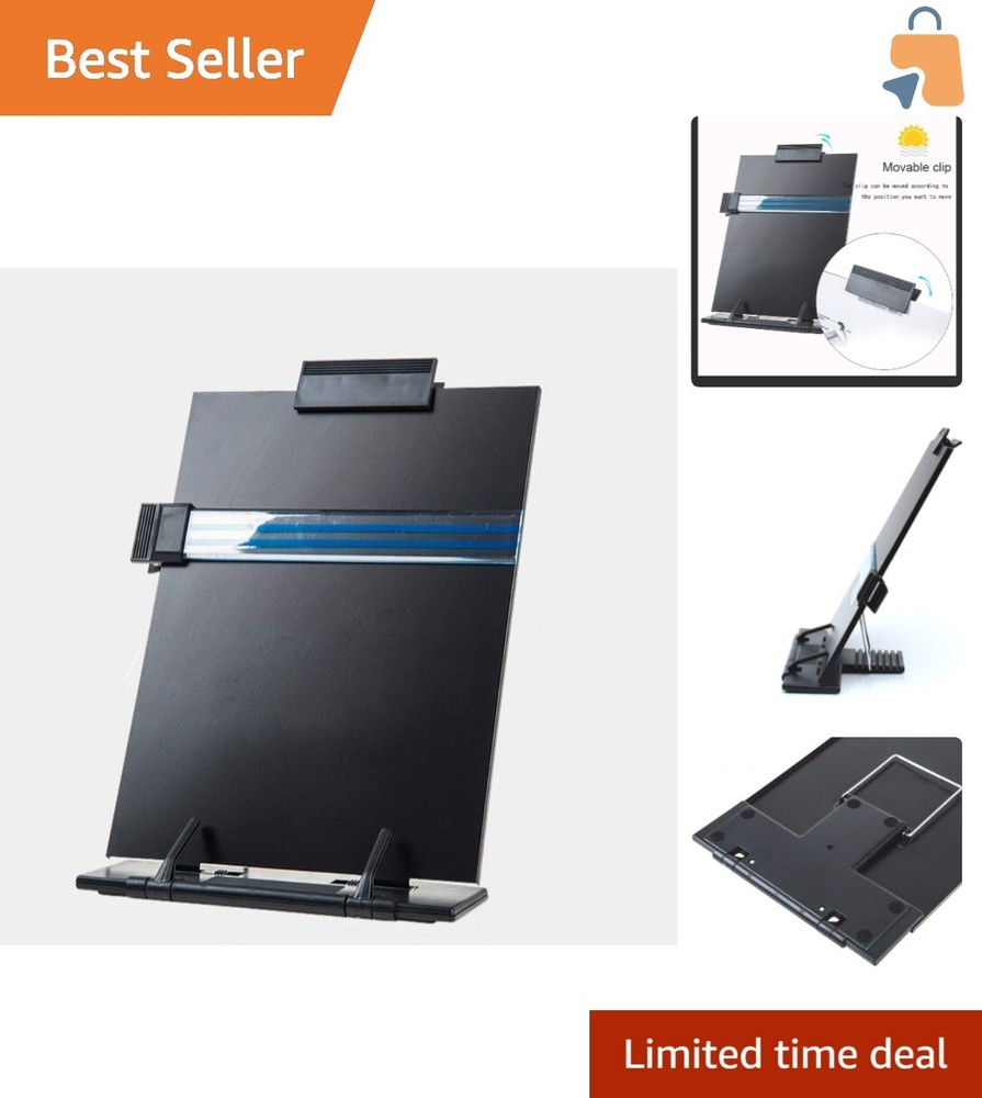Durable Portable Document Holder - 7 Adjustable Angles & Highlight Clip in Black