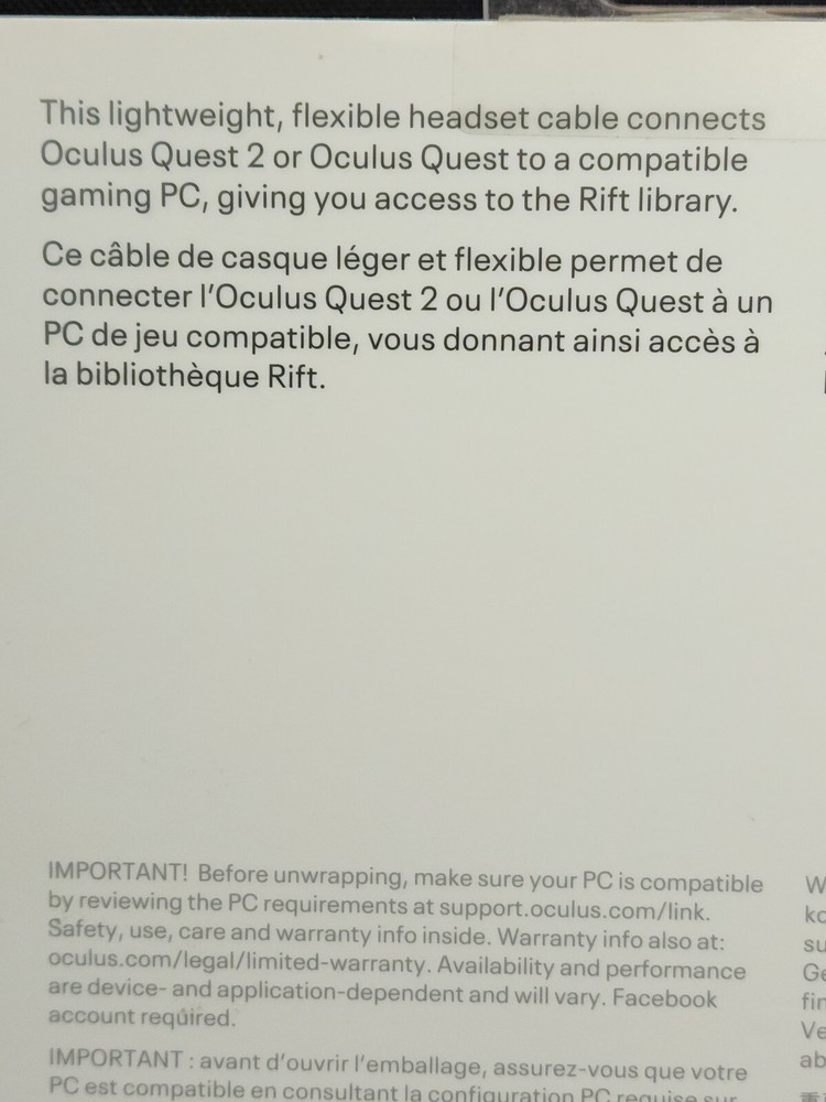 New Genuine Facebook Oculus Link Cable (PC VR) for Quest 2 and Quest 16' 5m