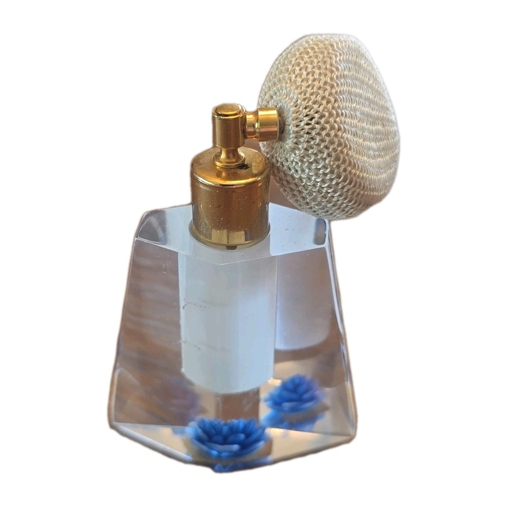 Evans Atomizer Lucite w/Blue Flower Perfume Bottle