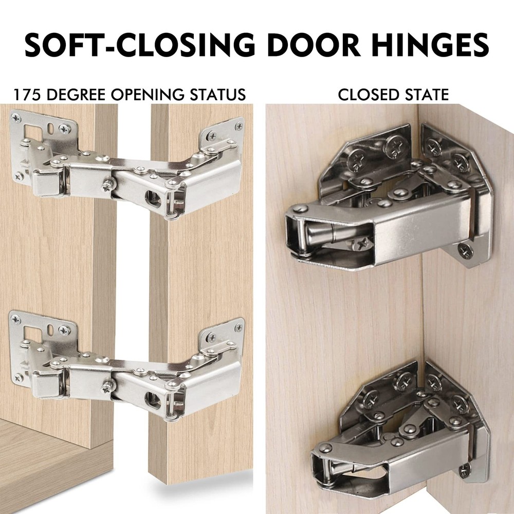 Jiaxitek 2-Pack 170 Degree Hidden Hinges, Hydraulic Adjustable Surface Mount ...