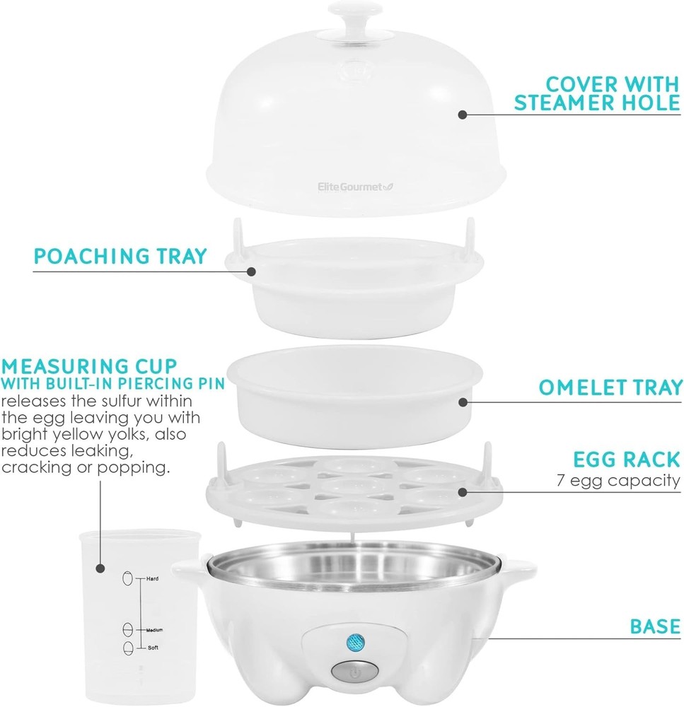 Automatic Egg Cooker: Perfectly Cook 7 Soft, Medium, or Hard Boiled Eggs & More