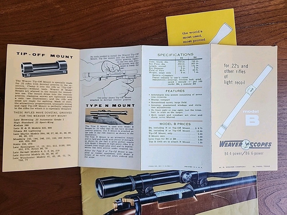 Weaver Scopes Catalog & Pamphlets Model K, Model B, 1960 Catalog