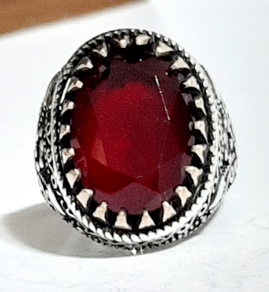 Men 925 Silver Ring Solitaire Ruby Spinel Ring Man Sterling $