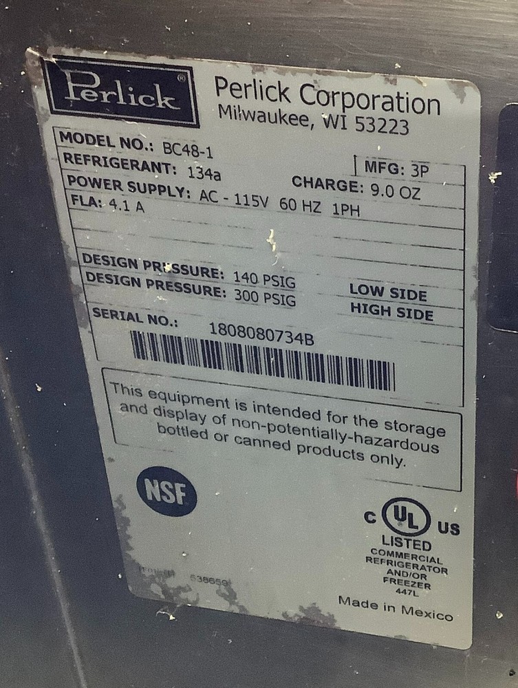 Bottle Cooler Perlick BC48-1 115V Tested