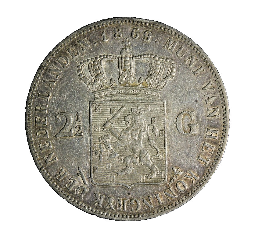 Netherlands 2 1/2 Gulden Silver Coin 1869