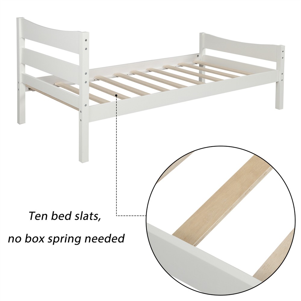 Twin Size Bed Frame Wood Platform Bed Frame with Headboard White/Walnut/Espresso