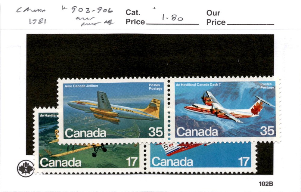 Canada, Postage Stamp, #903-906 Airplane Mint NH, 1981 (AB)