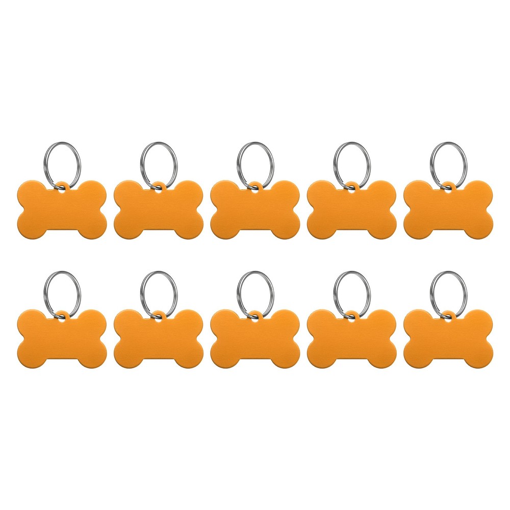10Pcs Aluminum Engraving Blanks Tags Bone Shape with 10 Keychain, Yellow