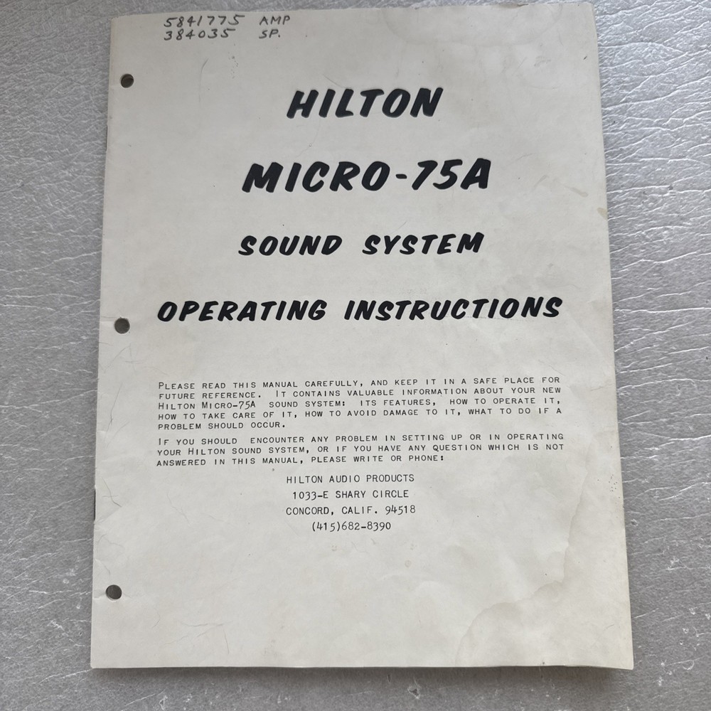 Hilton Micro 75A Sound System Turntable Operating Instructions Original ￼