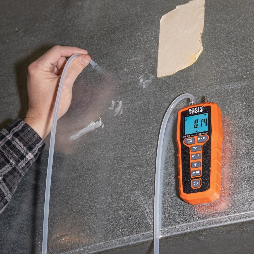 Compact Differential Digital Manometer - Large Backlit Display for Easy Readings