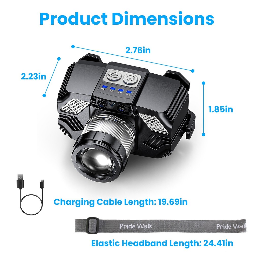 Zoomable LED Headlamp Adjustable Headlight Head Lamp Motion Sensor Flashlight