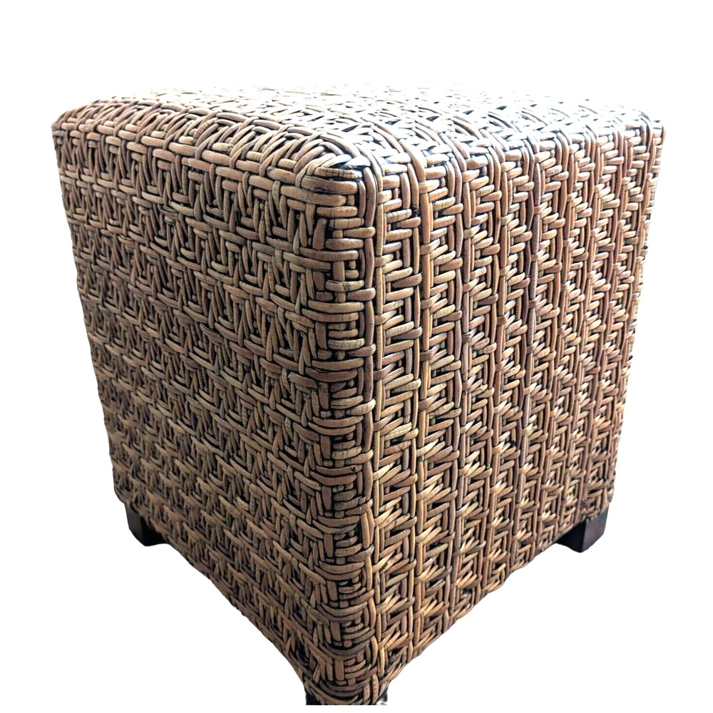 Brown Woven Rattan Ottoman cube