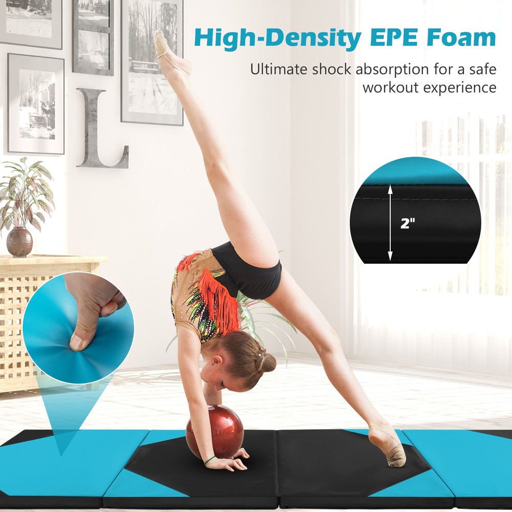 10' x 4' x 2" 4-Panel Folding Gymnastics Exercise Mat w/ Hook & Loop Fasteners