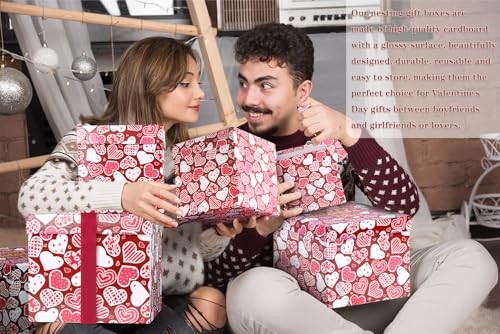 6PCS Valentine's Day Nesting Gift Boxes with Lid, Square Gift Boxes 6PCS Red