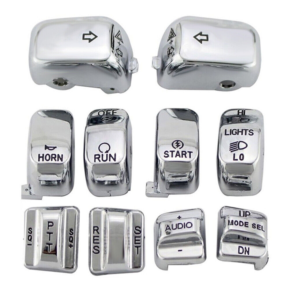 Chrome Hand Control Switch Housing Button Covers Caps Set Fit For Harley Dyna US