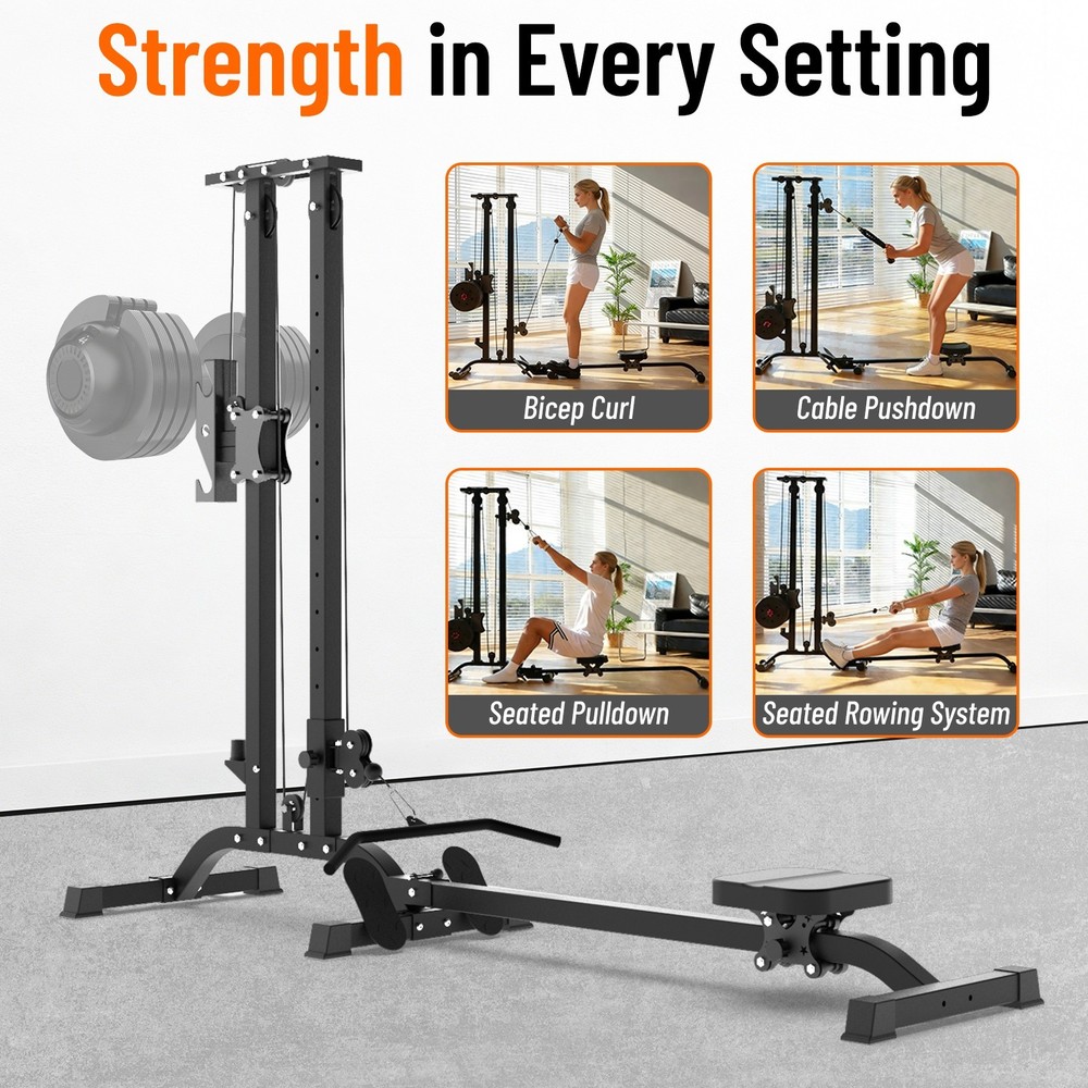 Lat Pulldown Machine Foldable with Seated Row 2 in 1 Cable Crossover Home Gym Eq