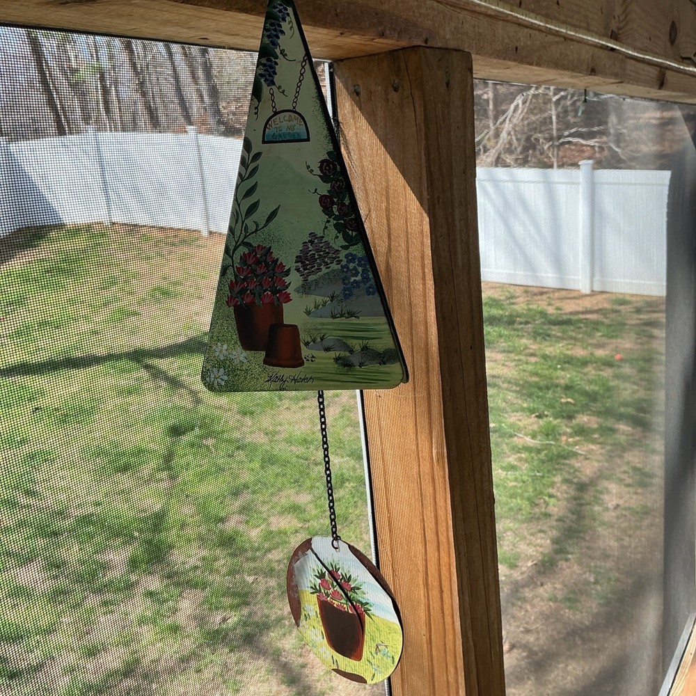 This Is A Kathy Hatch Hand Painted Triangle Garden Wind Chime.