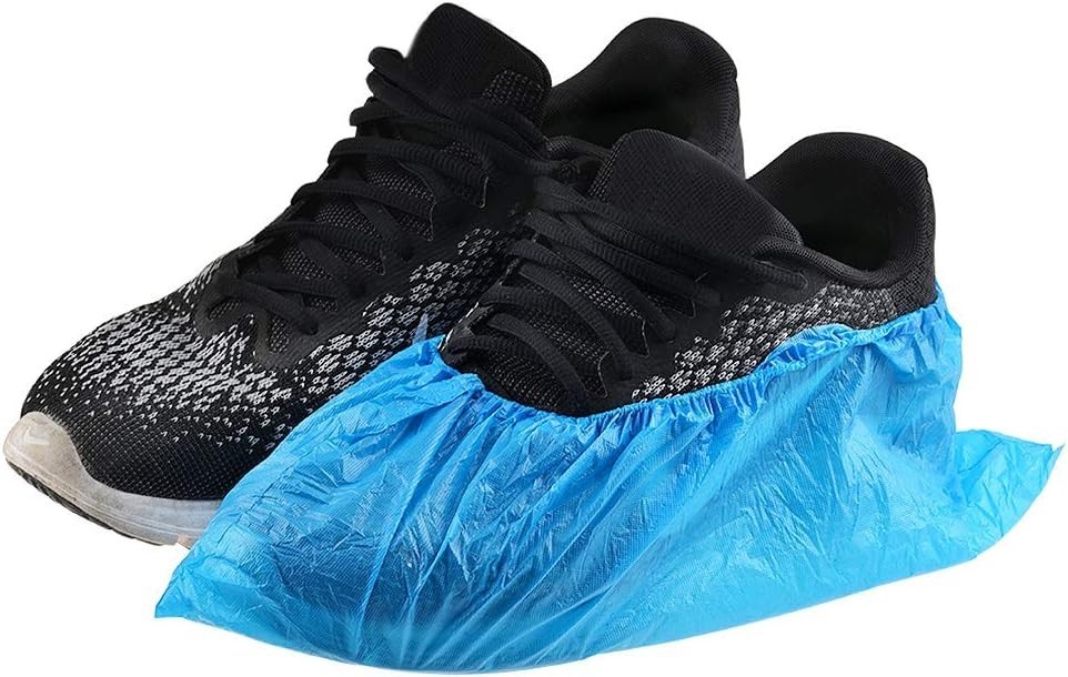 100 Pack Waterproof Disposable Shoe Covers | Slip Resistant Blue Boot Protection