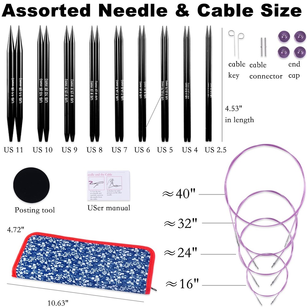 Interchangeable Circular Knitting Needles Set, with Assorted Circular Knittin...