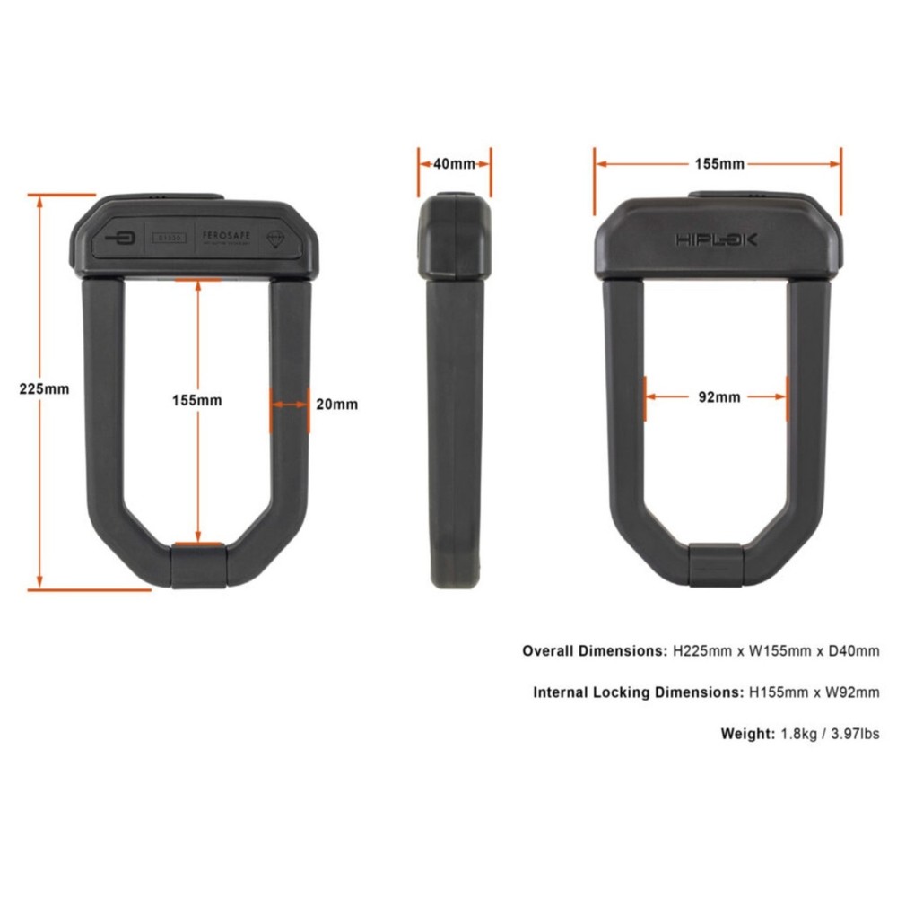 Hiplok D1000 Anti-Angle Grinder Bike Lock (D-Shape) - Diamond Secure Security