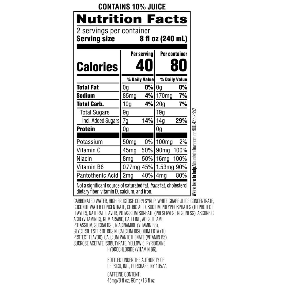 Mountain Dew Kickstart, Pineapple Orange Mango, 90mg Caffeine, Vitamins B & C, 8