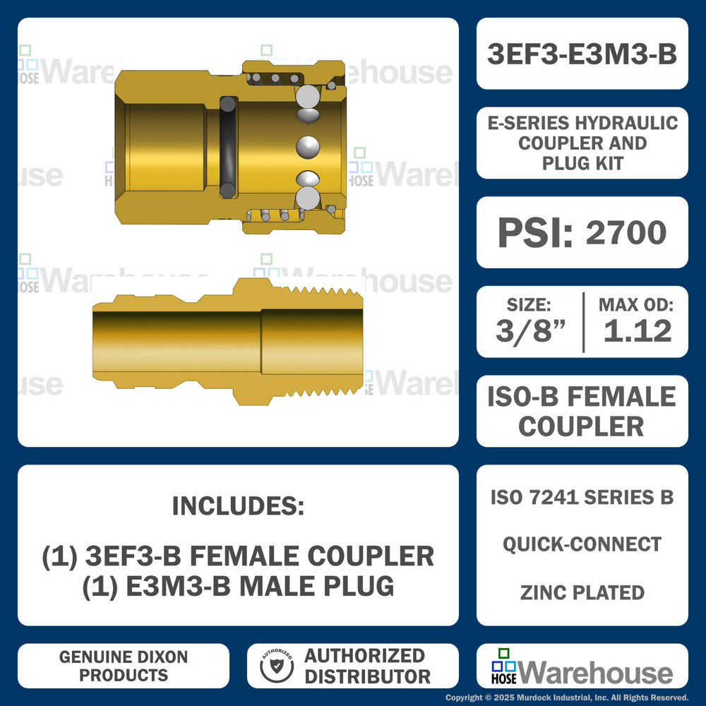 Genuine Dixon E-Series 3/8" Quick Disconnect Kit – 3EF3-B, E3M3-B, 2700 PSI