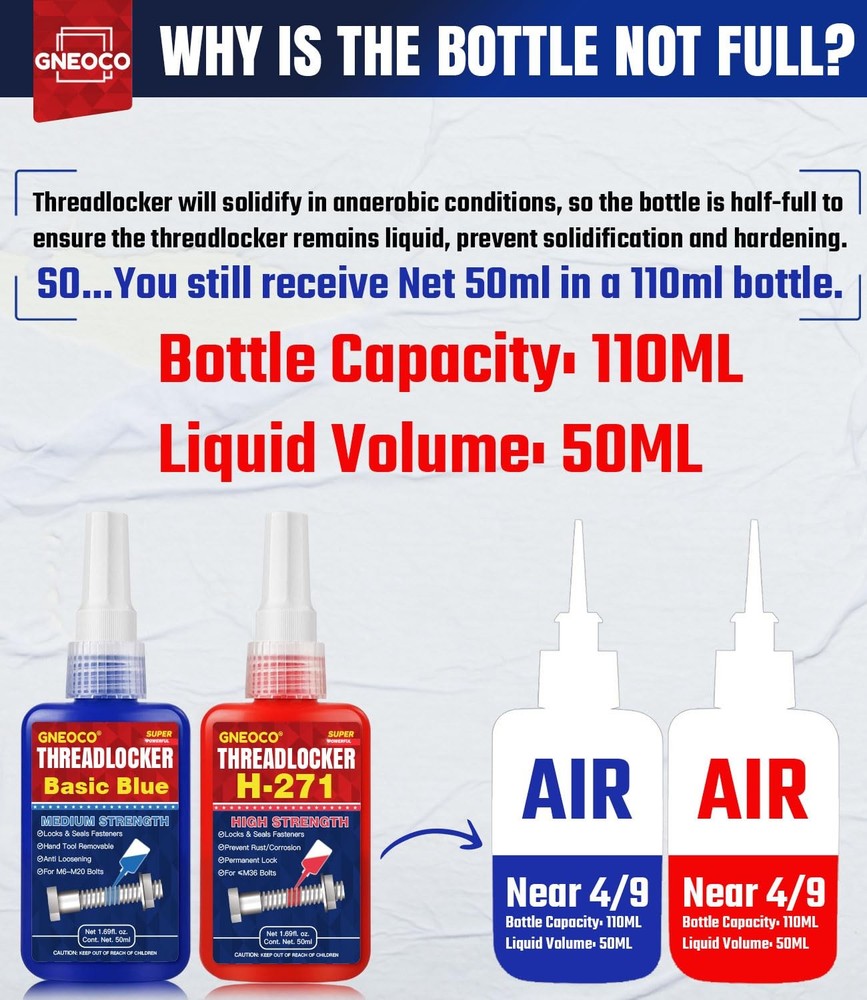 ThreadLocker Blue and Red, Thread Lock Medium High Strength Small,