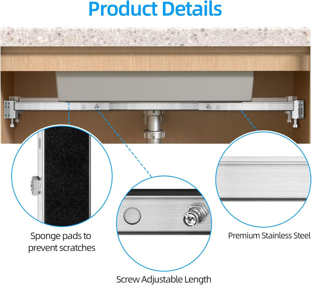 Qualward Undermount Sink Brackets,Adjustable Undermount Sink Support, Stainless