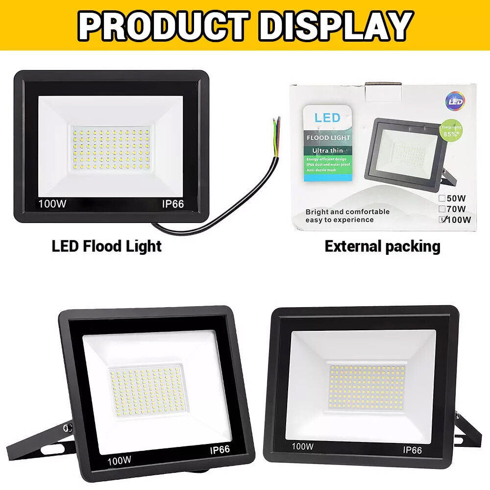 10 Pack 100W LED Flood Light Outdoor Waterproof Work Light 6500K Security Lights