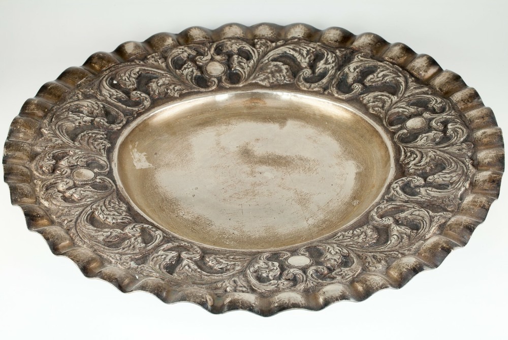 Large Silver Tray with Hand-Chased Repousse Design 40 Oz Nice!