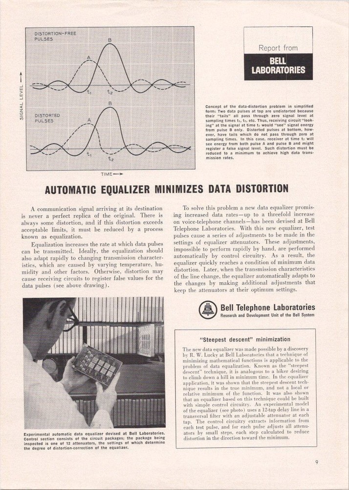 Bell Telephone Laboratories 1965 Original Print Ad Automatic Equalizer