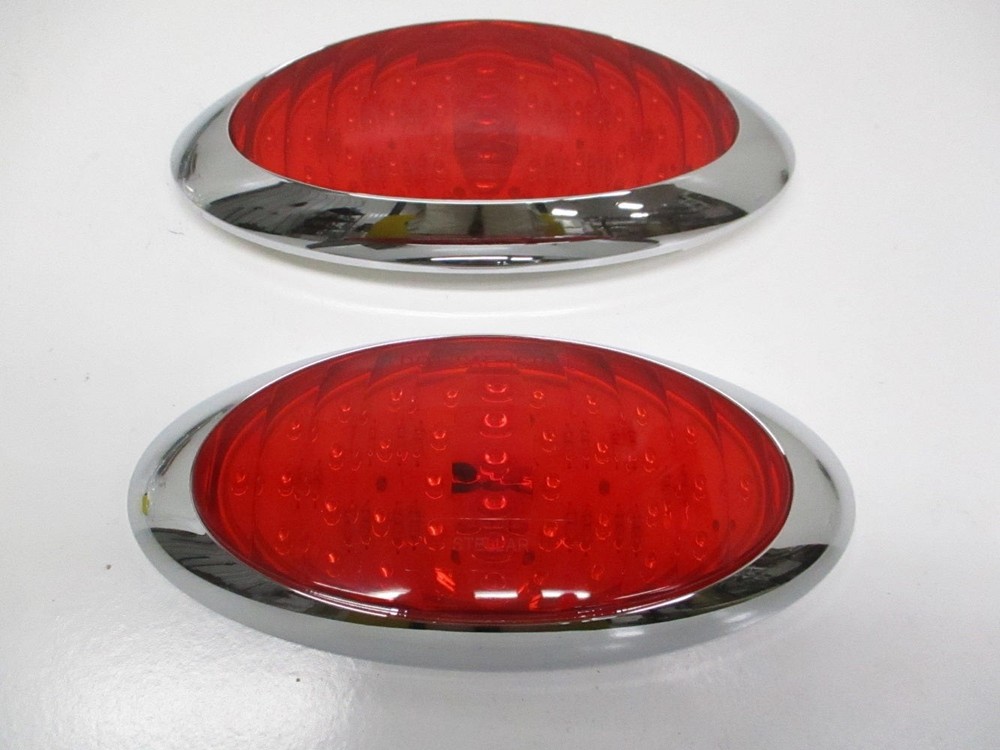 8" Bright Oval Red LED RV Camper Trailer Turn Brake Tail Lights / Chrome Trim