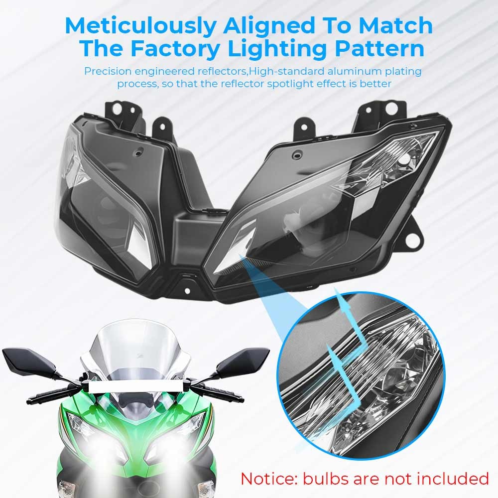 For KAWASAKI NINJA 300/ABS 2013-2017 2016 Black Front Headlight Light Assembly