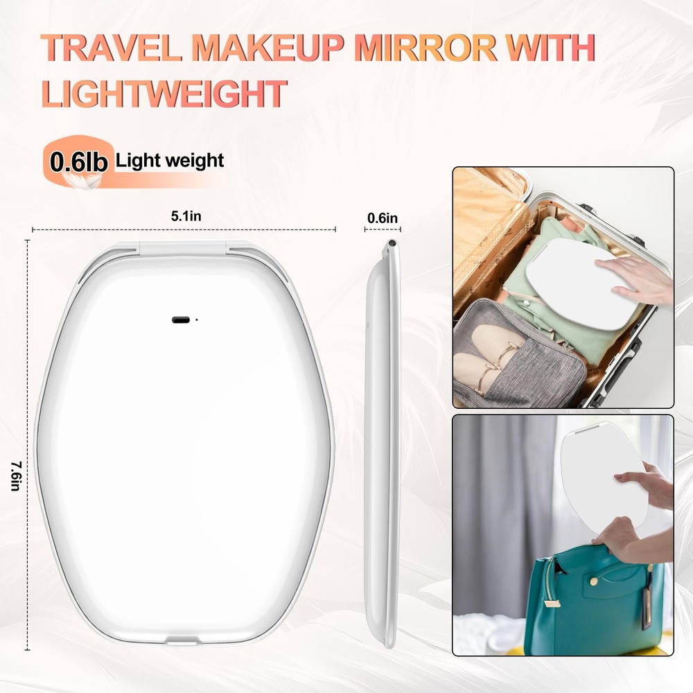 Portable Makeup Mirror with LED Light, Touch Screen, 3 Color Settings