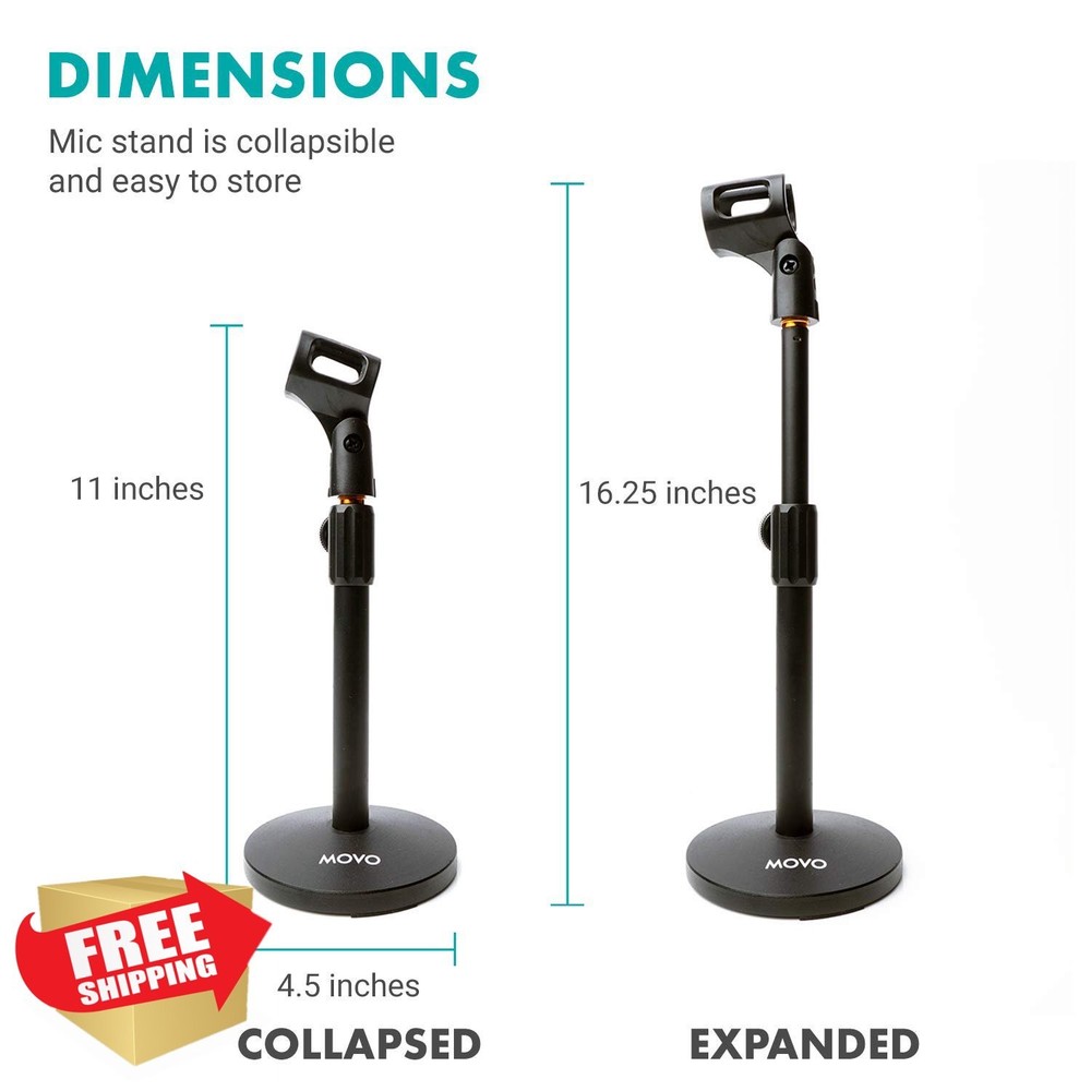 Movo TMC-3 Table Mic Stand Height Adjustable Weighted Base