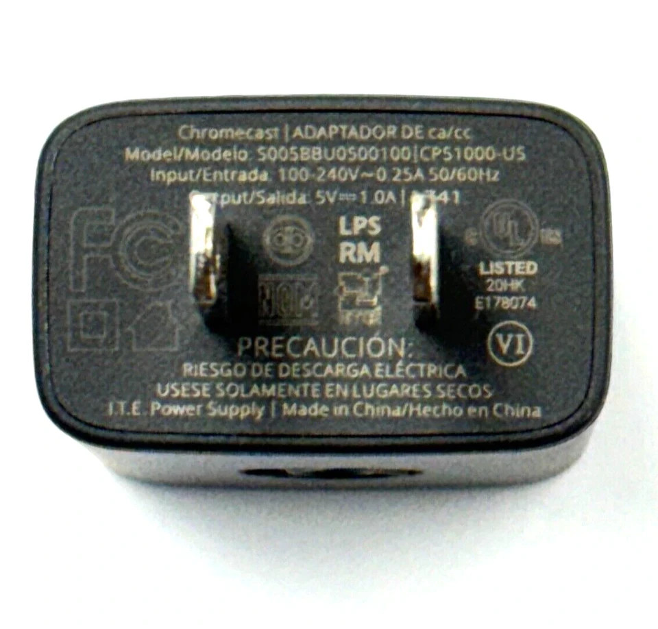 Genuine Google Chromecast Power Adapter Adapter & Micro-USB Cable