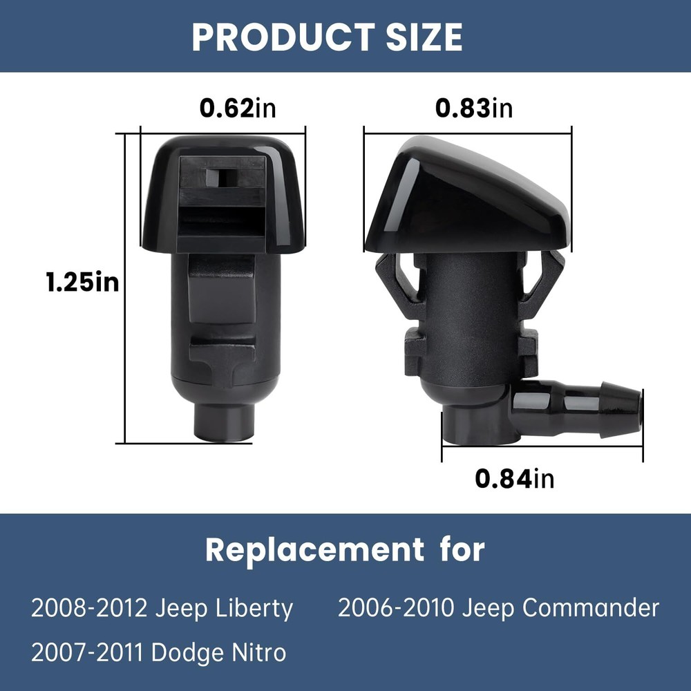 2PCS Front Windshield Washer Nozzle Fit for 2008-2012 Jeep Liberty