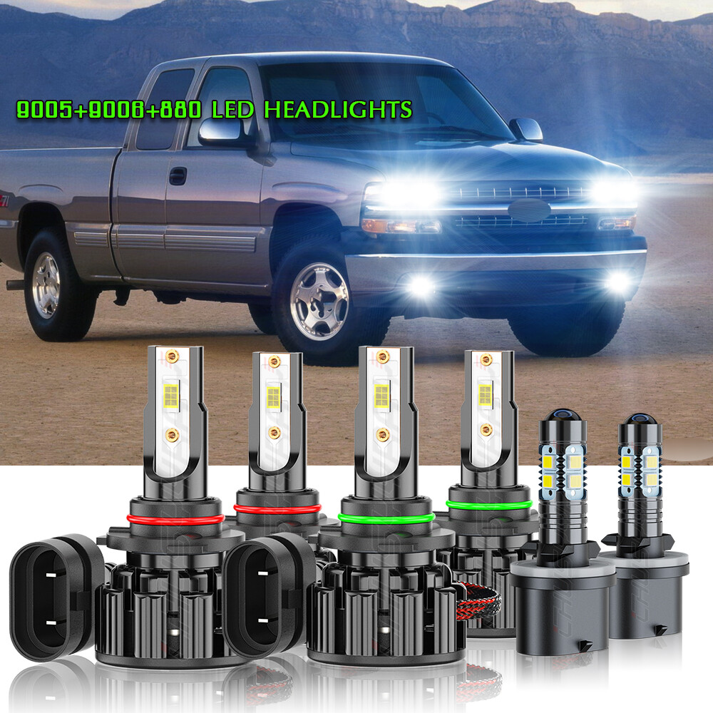 FIT 1999-2002 Chevy Silverado 1500 2500 HD 6 x 6000K LED Headlights + Fog Bulbs