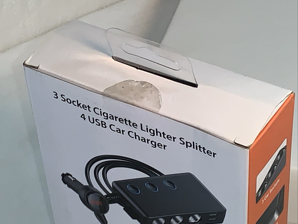 3 Socket Cigarette Lighter Splitter 4 USB Car Charger 3ft Charging Cable Smart