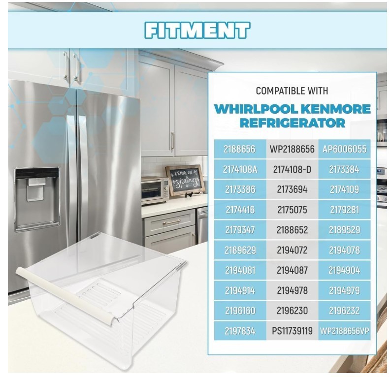 Replacement Crisper Drawer (Upper)Compatible with Whirlpool Kenmore Refrigerator