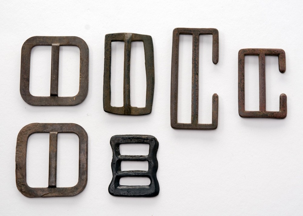 Brass old patinated Webbing back pack buckles dug out artifacts. And others