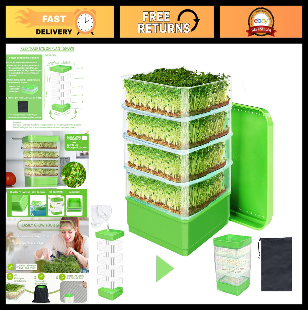 4-Tier Stackable Seed Sprouting Kit with Drain Holes & Tray - Organic Microgreen
