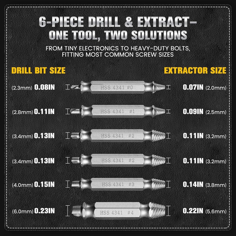 6-Piece Damaged Screw #0, #1, #2, #3, #4, Titanium Carbon Nitride