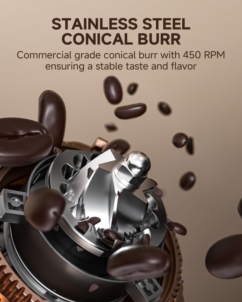 AMZCHEF Single Dose Coffee Grinder – 75 Settings Burr Grinder, 40mm Conical B...